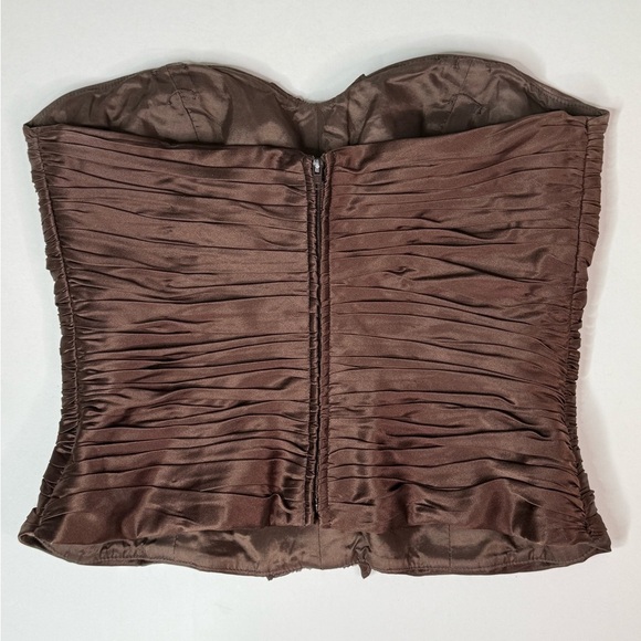 KAY UNGER Brown Ruched 100% Silk Bustier Corset Embellished Ruffle Size 4 - Picture 8 of 16